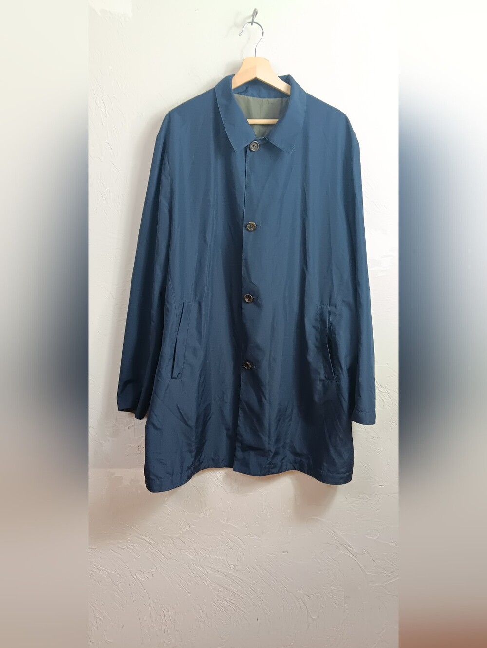 Canali Italy Reversible Jacket Coat Mens Size 56 IT US 46 XL Navy Blue Olive Gre